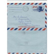 United States 1966 11c Aerogramme Philadelphia-Plymouth UK written VGC