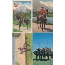 Canadian Mounted Police 4x Postcards incl 3 Old Linen Policeman