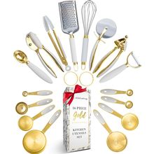 Styled Settings White and Gold Kitchen Utensils Set – 16-Piece Silicone Cooking