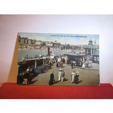 ON THE PIER from THE TEA HOUSE, BOURNEMOUTH, DORSET antique unused postcard =