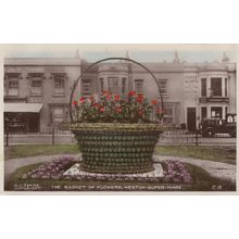 Basket Of Flowers Weston Super Mare Colour Old Postcard