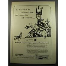 1955 Companion Magazine Ad - The queen is at the drugstore for cosmetics
