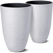 Worth Garden 2-Pack 21" H. White Tall Planters - 14'' Dia Resin Large round Flow