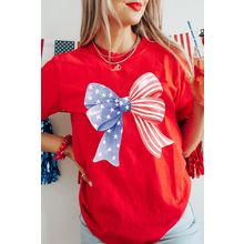 Red Stars and Stripes Bow Print Independence Day T Shirt