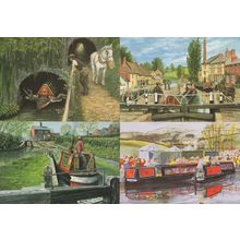 English Waterway Canal Painting Tug Boat 4x Postcard s