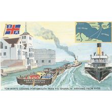 PS Shanklin Ship Portsmouth To Fishbourne Ticket Map Postcard