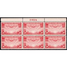 C22, Mint FVF NH Top Plate Block of Six Stamps CV $85 - Stuart Katz