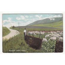 Sheep Farmer and Westbury White Horse Postcard Wiltshire