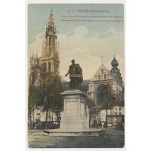 Belgium Antwerp. Place Verte, Tour de la Cathedrale et Statue P P Ruben RPPC