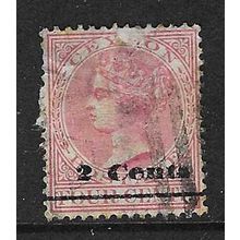 CEYLON 1888-90 2c ON 4c AND BAR SURCHARGE USED SG206 THIN SEE SCANs