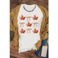 White Fall Leaf Bow Print Thanksgiving T Shirt
