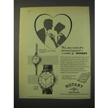 1958 Rotary Watch Ad - First Lady; Captain Watch