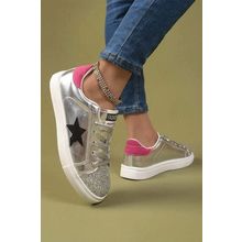 Silvery Metallic Luster Star Pattern Slip On Flat Shoes
