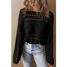 Black Hollow-out Cable Knit Cropped Sweater