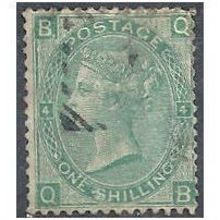 1867 SG117 1/- Green Plate 4 Fine Used Watermark Spray Rose (sl thin) Fine Used.