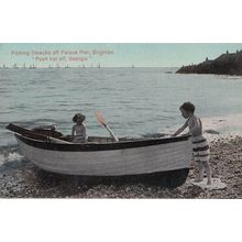 Fishing Smacks Children Fishermen Brighton Postcard