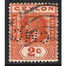 CEYLON: KING GEORGE V DEFINITIVE - 2c PERFIN USED (G19)