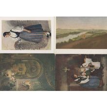 Josef Manes Czech Church Service Ladies Fashion 4x Painting Postcard s