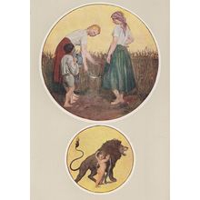 Josef Manes Ladies Farming Child Fighting Lion Czech Painting Postcard