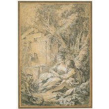 Francois Bucher Boucher Tete A Tete 1764 Black Chalk Painting Postcard