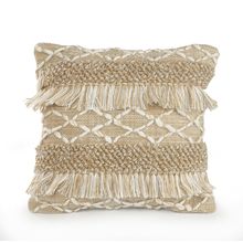 20" X 20" Beige And White Polyester Geometric Zippered Pillow