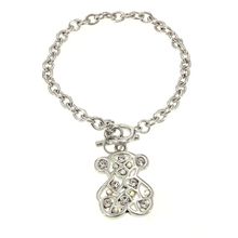 T-Bear Charm w/ Crystals Bracelet - Rhodium Plating - Clear - BR-0407CL
