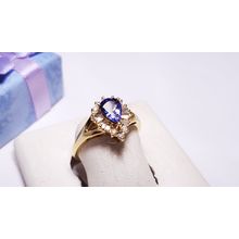 Estate 3/4ct Natural AA+ Pear Tanzanite & .30ctw Diamond Halo 14Kt YG Ring#20693