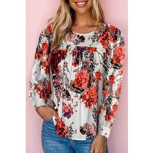 Red Retro Floral Long Sleeve Blouse