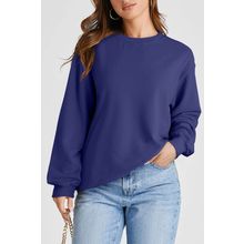 Navy Blue Plain Drop Shoulder Crewneck Pullover Sweatshirt
