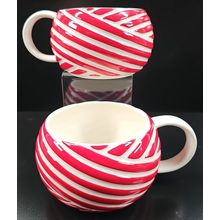 (2) Starbucks 2013 Red Striped Cnady Cane Peppermint Coffee Mugs Set White 12 Oz