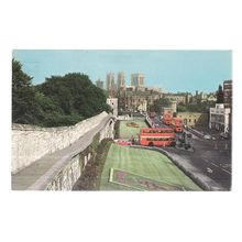 YORK MINSTER FROM CITY WALLS unused vintage postcard by colourmaster red buses #