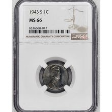1943-S Steel Lincoln Wheat One Cent NGC Graded Coin MS66