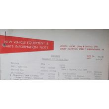 1956 STANDARD VANGUARD III Estate LUCAS Equipment & Spare Parts List TR120