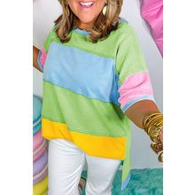 Light Blue Color Block Exposed Seam Patchwork Plus Size T Shirt