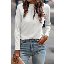 White Solid Color Seam Detail Raglan Long Sleeve Top