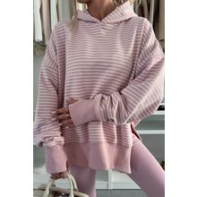 Purple Stripe Thumbhole Side Slits Drop Shoulder Loose Fit Hoodie