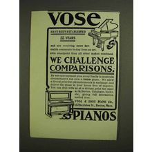 1907 Vose & Sons Piano Ad - We Challenge Comparisons