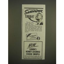 1944 Luden's Menthol Cough Drops Ad - Medicated for sandpaper throat