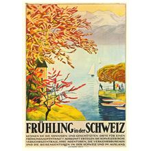 Fruhling In Der Schweiz Boats Fishing Switzerland Poster Postcard