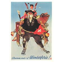 Winterferie Winter Holiday in WW2 1940 Switzerland Travel Poster Postcard