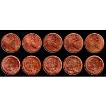 Australia 5 x One Cent Coins 1980 to 1984 Possum Queen Elizabeth II 1c QE II