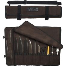 Asaya Canvas Chef Knife Roll Bag - 10 Knife Slots and a Large Zipper Pocket - Du