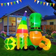 BLOWOUT FUN 4Ft St Patricks Day Inflatables Twin Gnomes with Shamrock and Lucky