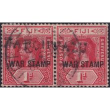 Fiji 1915 1d Carmine War Stamp Pair with Straight Line Nabouwalu Cancel