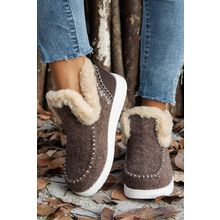 Coffee Suede Stitching Patchwork Plush Lined Anklet Boots