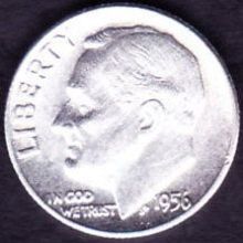 1956 USA 10 Cents Silver Coin Roosevelt