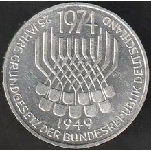 1974 F Germany 5 Mark Silver Coin 25th Ann Constitutional Law