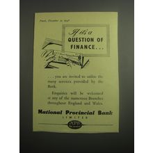 1948 National Provincial Bank Ad - If it's a question of finance