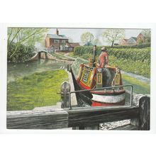 Springtime at Lock 8 Lapworth Flight Stratford Canal Modern Art Postcard