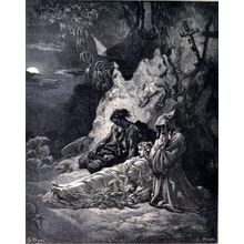 MOURNING BY MOONLIGHT 1885 Gustave Doré - Chateaubriand ANTIQUE ENGRAVING